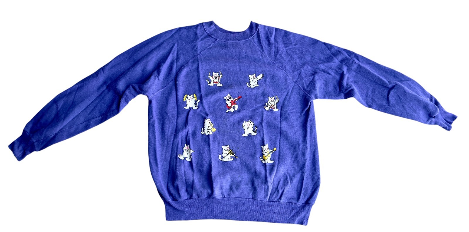 Vintage 80S Jim Benton Sweater Top Women’s Size Extra Large XL L/S „Cats” Purple
