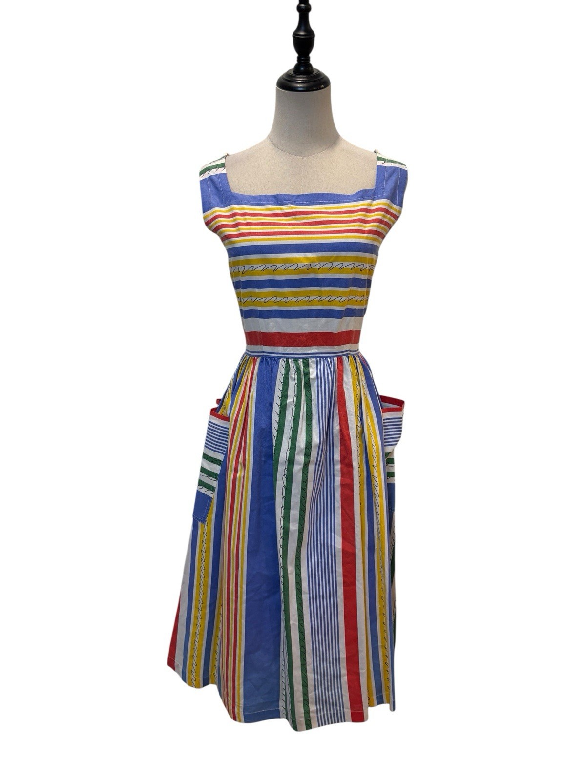 Vtg 50s Style Sundress 80s Homemade Cotton Sz Xs/s Striped Pockets
