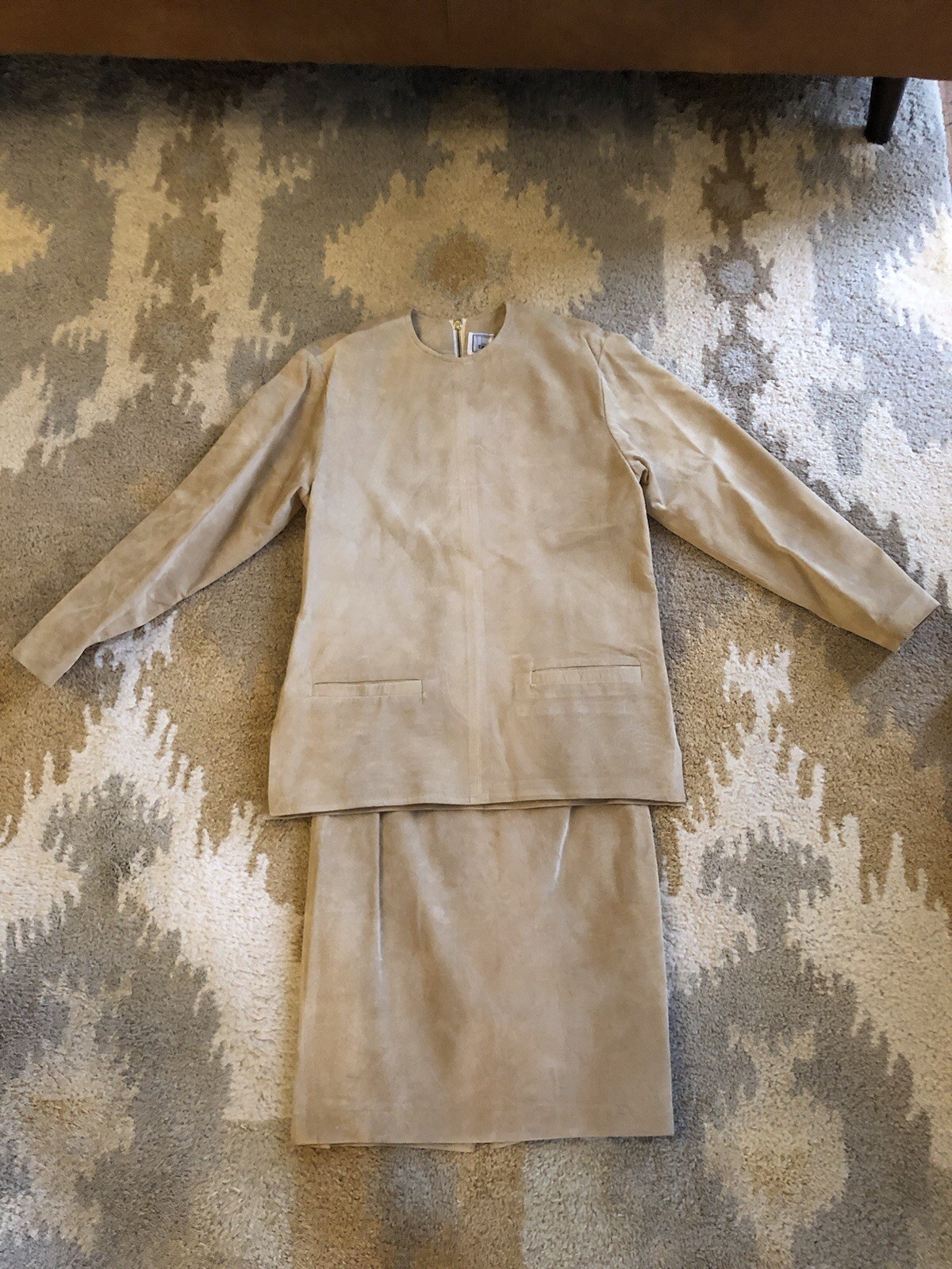 Erez Levy Saks Fifth Avenue Beige Suede Learher Skirt And Top Set Sz 4 Vintage!