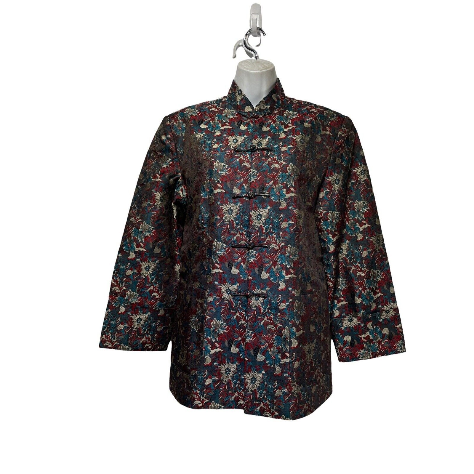 Vintage Lan Vie Brocade Asian Blazer Jacket Floral Button Front Coat Size M