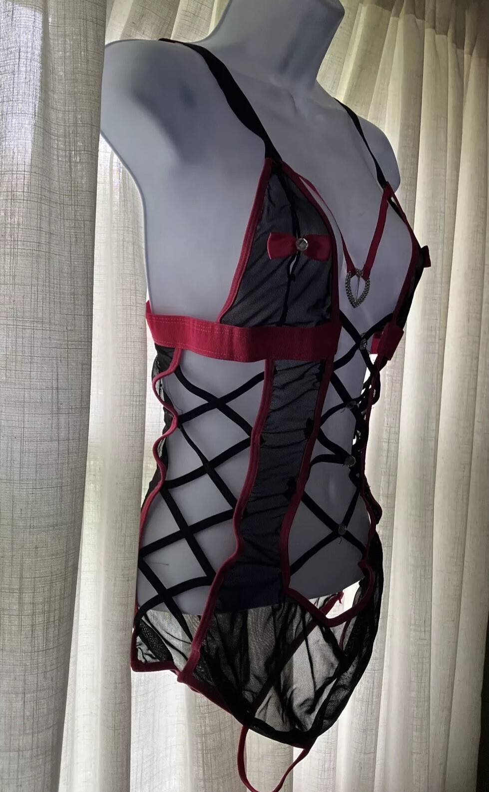 Vintage Black Pink Strappy Woman’s Teddy Sexy Bodysuit Intimate Apparel One Size