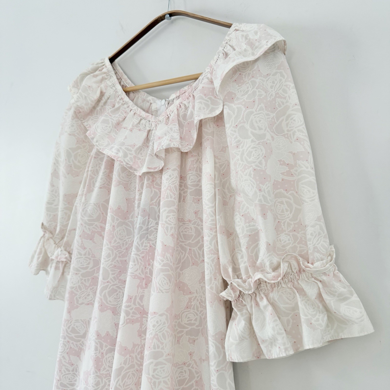 VTG 1980s Pomare Floral Maxi Dress Pink Cottagecore Prairie Puff Sleeve Ruffle 8