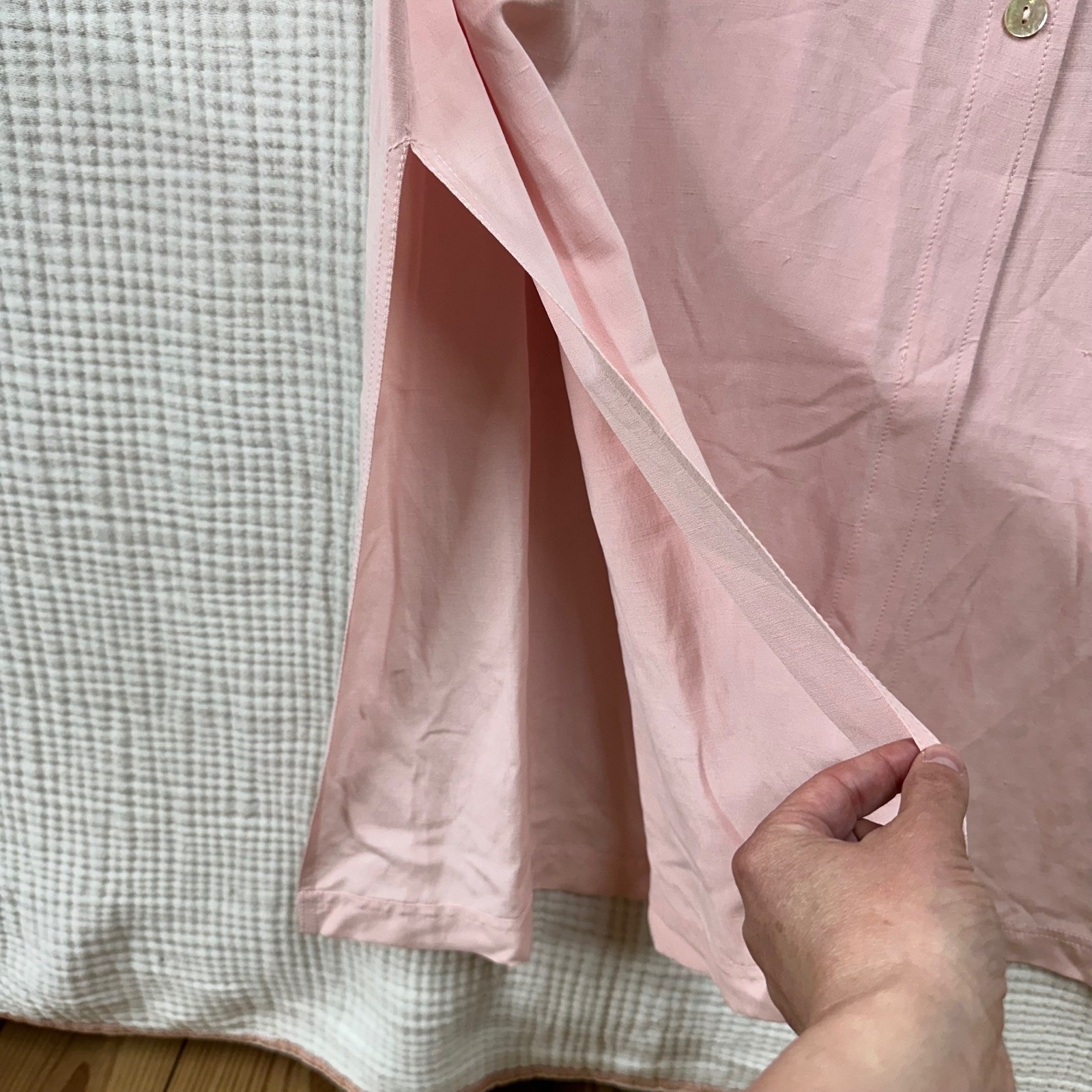 VTG Loose Threads Virginia Moreno Pink Long Shirt Dress Silk Linen Blend Size L