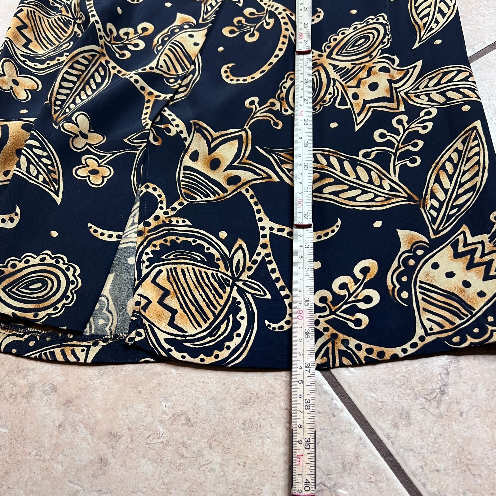 French Collection Blue Tan Floral Wrap Maxi Skirt Small 100% Rayon USA Vintage