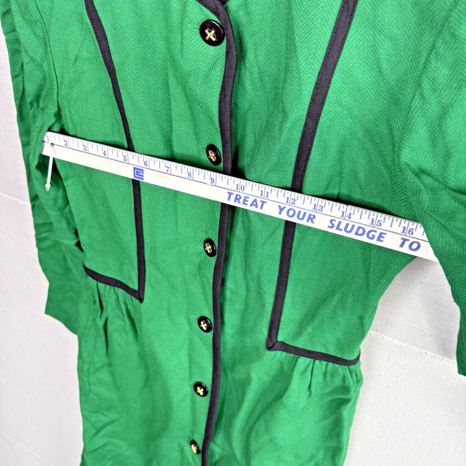 Vintage 1980s – Yves Cossette Depeche Mode – Green Button Sheath Dress Size 8