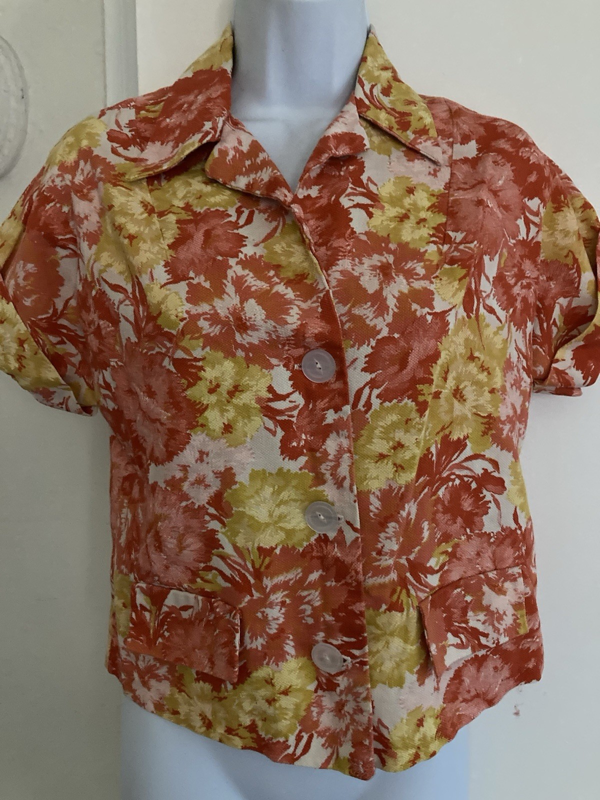 Vintage Pristine Glentex Blouse Jacket Shirt-Jac 60’s Floral Print Small