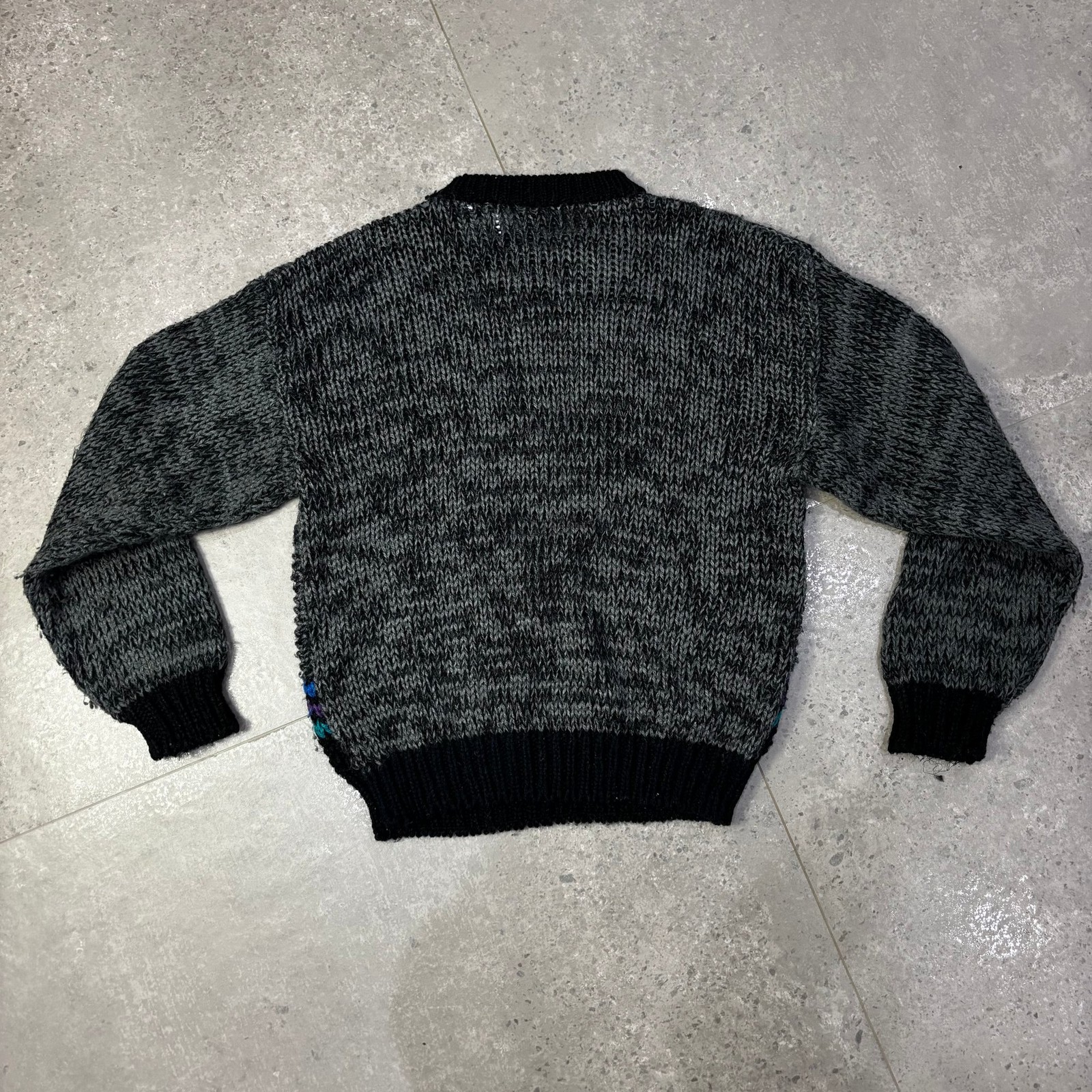 Nino Forino Vintage Sweater Men’s M/L Black Grey Cable Knit Crew Neck