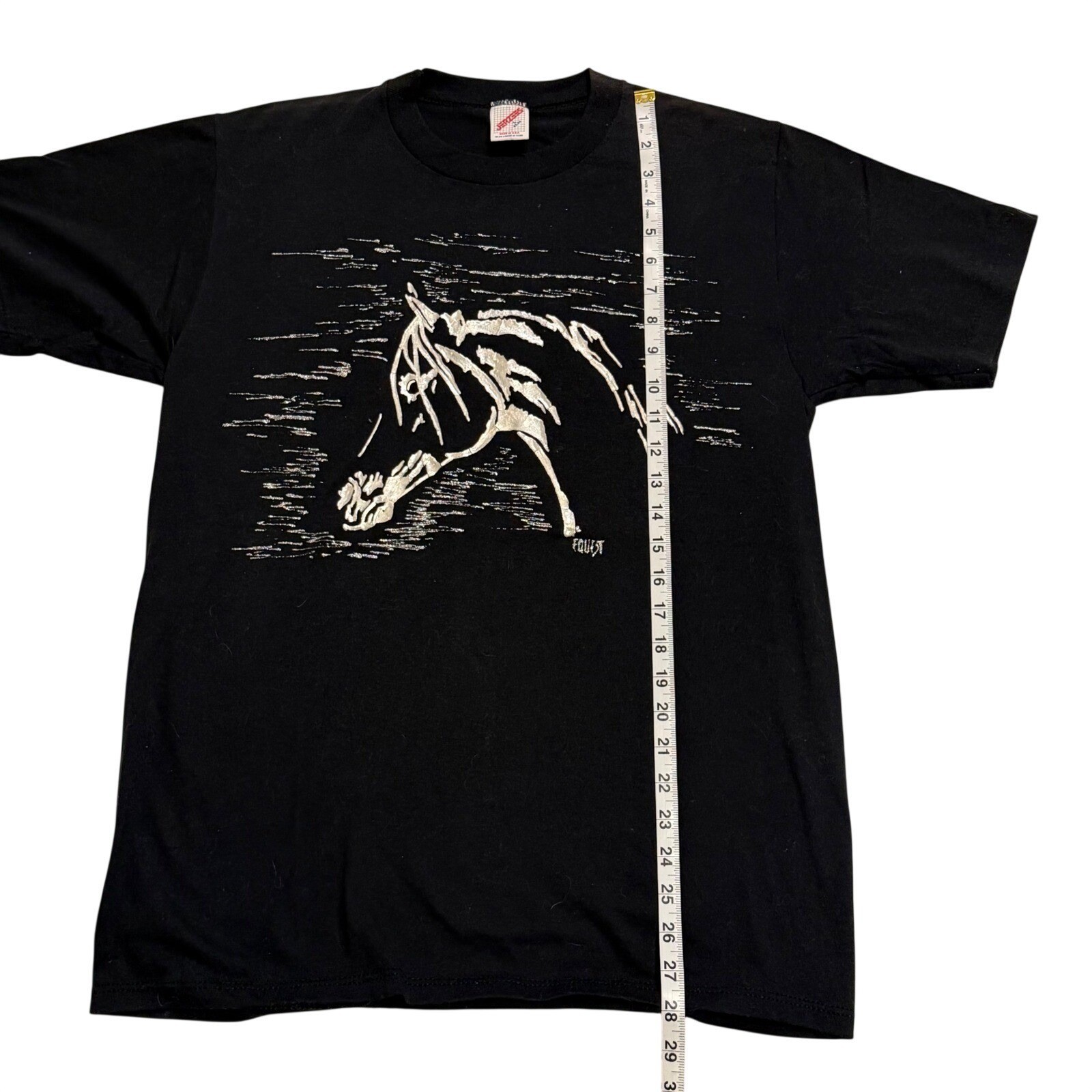 Jerzees Horse Graphic Vintage T-Shirt Black Puff Print Equest Made in USA Large