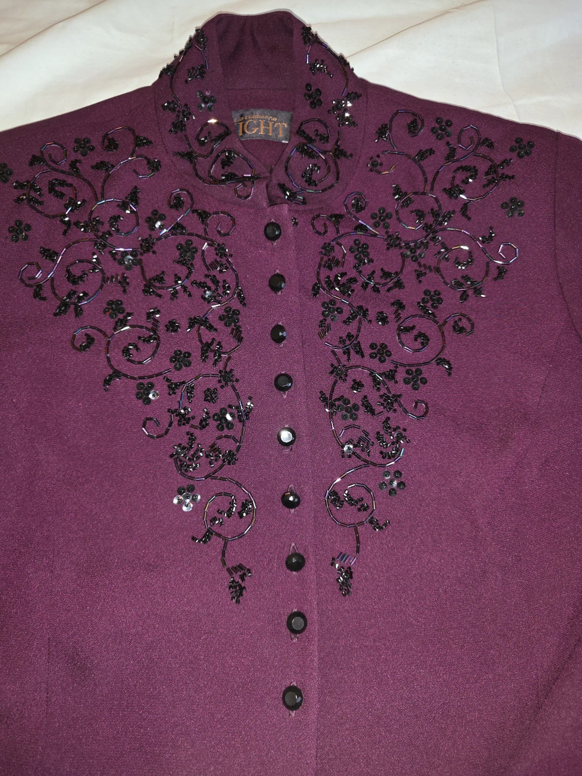 Vintage Liz Claiborne Night Beaded Evening Jacket Plum Burgundy Size 6