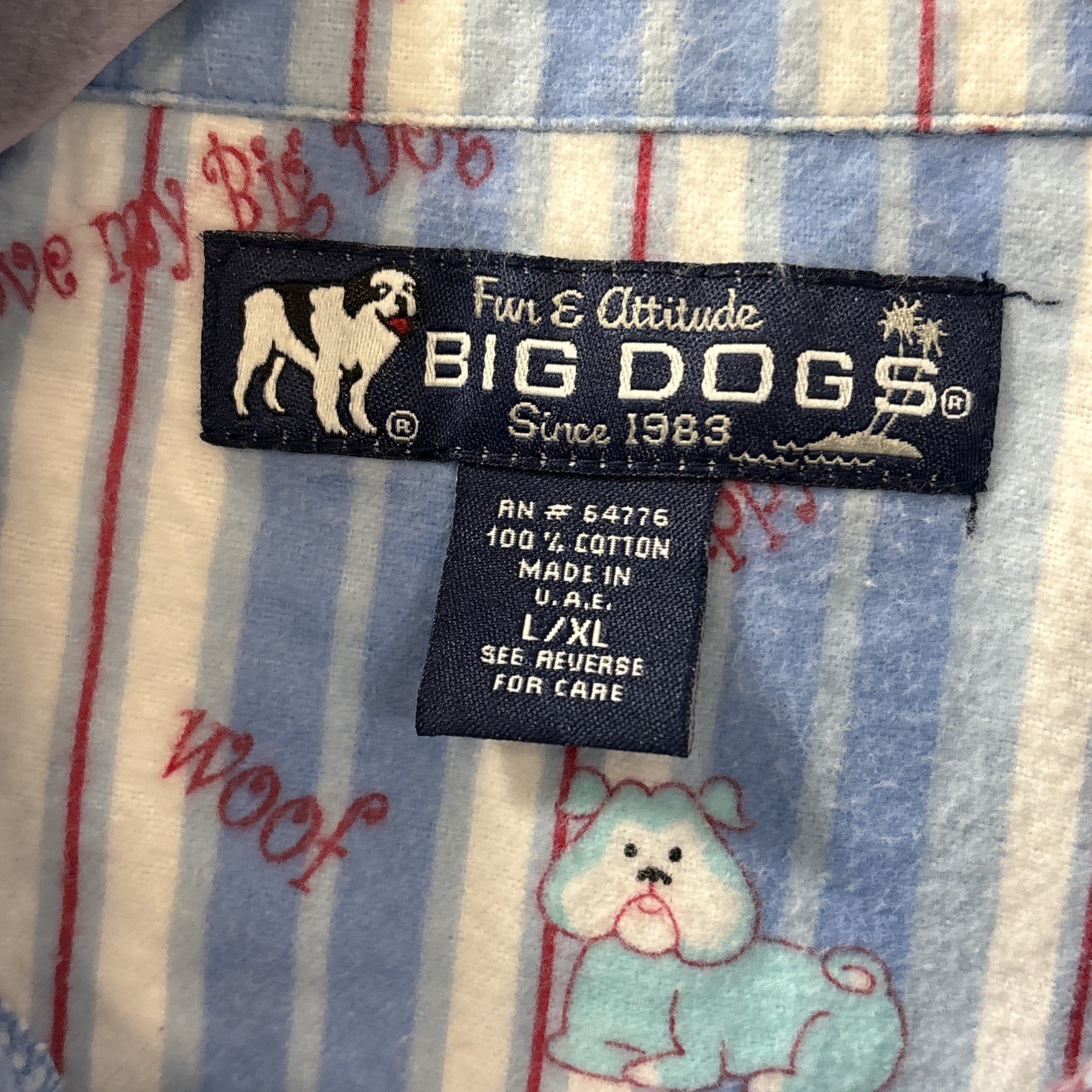 BIG DOGS Blue Nightgown Women’s L-XL Flannel 100% Cotton Puppy Love