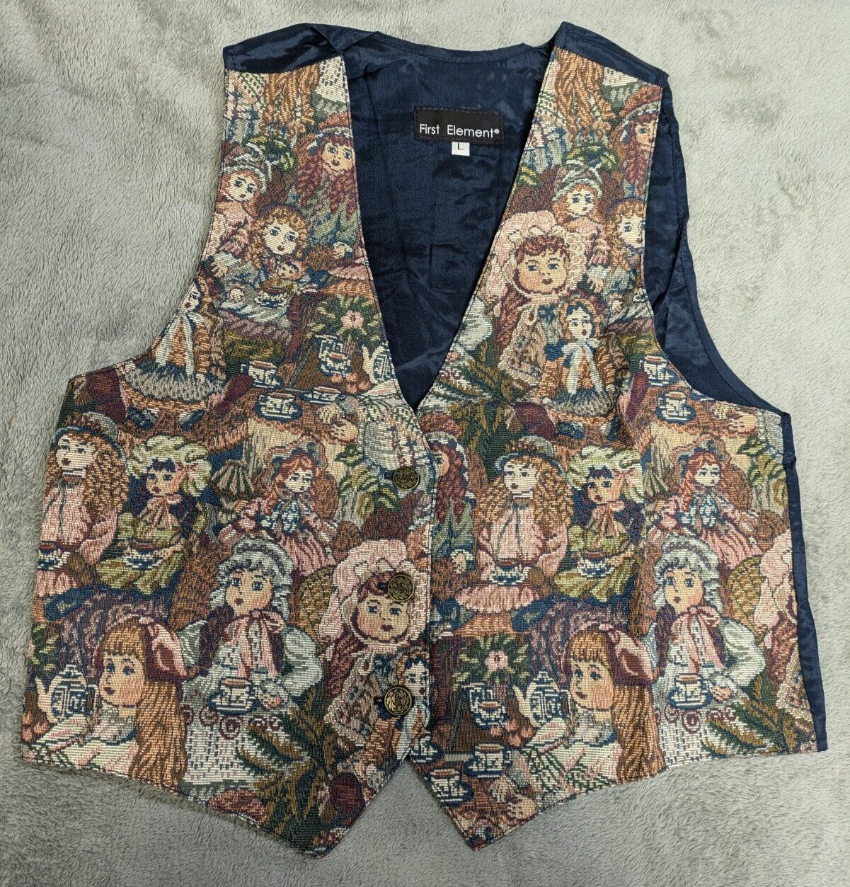 Vintage Nadia Embroidered CHILDREN Tapestry Women’s LG Grandmacore Vest NEW V2