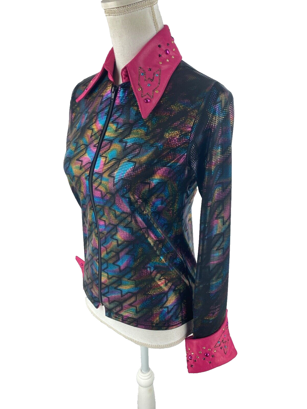 1849 Authentic Ranchwear Vtg 80s Western Zip Jacket Embellished Iridescent Disco