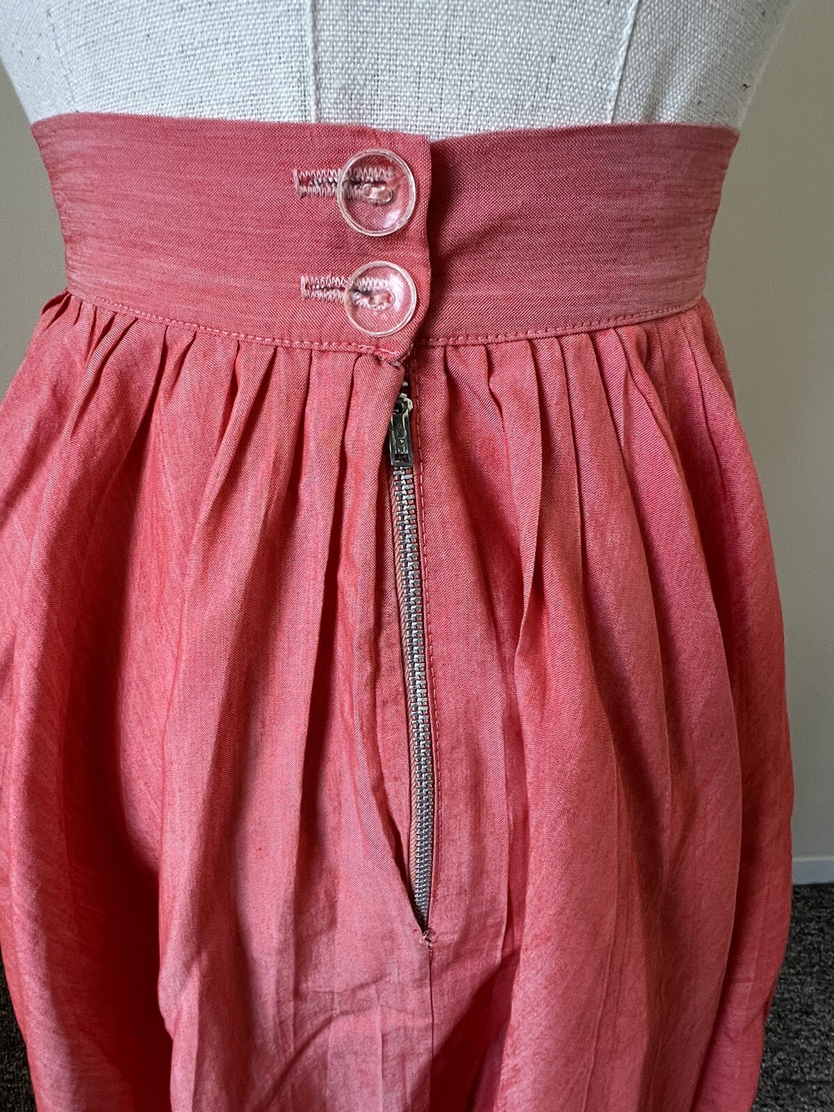 Vintage 1950s 1960s Casual Cotton Circle Skirt Mid Length XS Coral pink Sweep