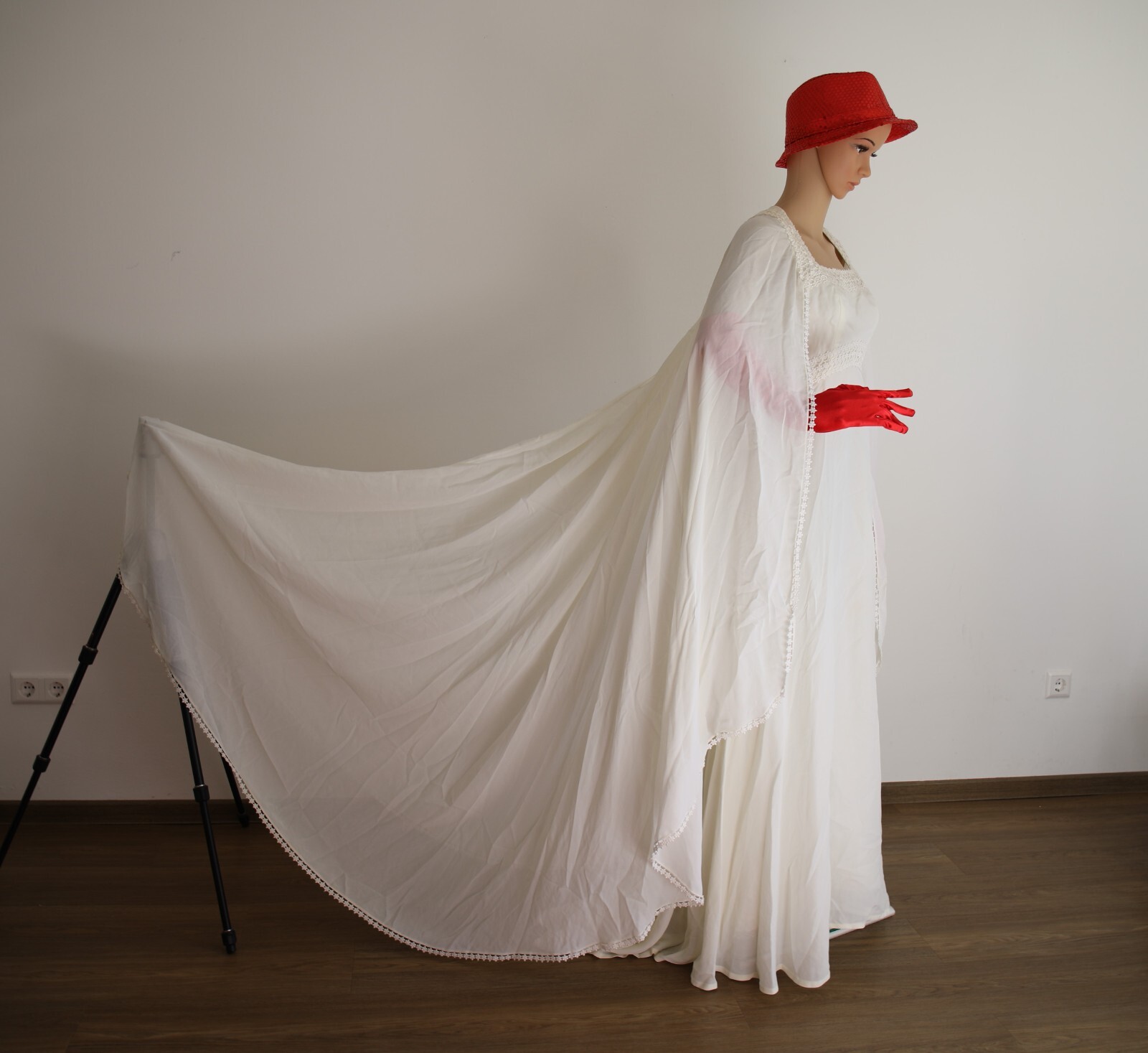 Rare Vintage Bridal Dress 1960’s Maggy Rouff Paris Couture Mod🌿Gown Cape