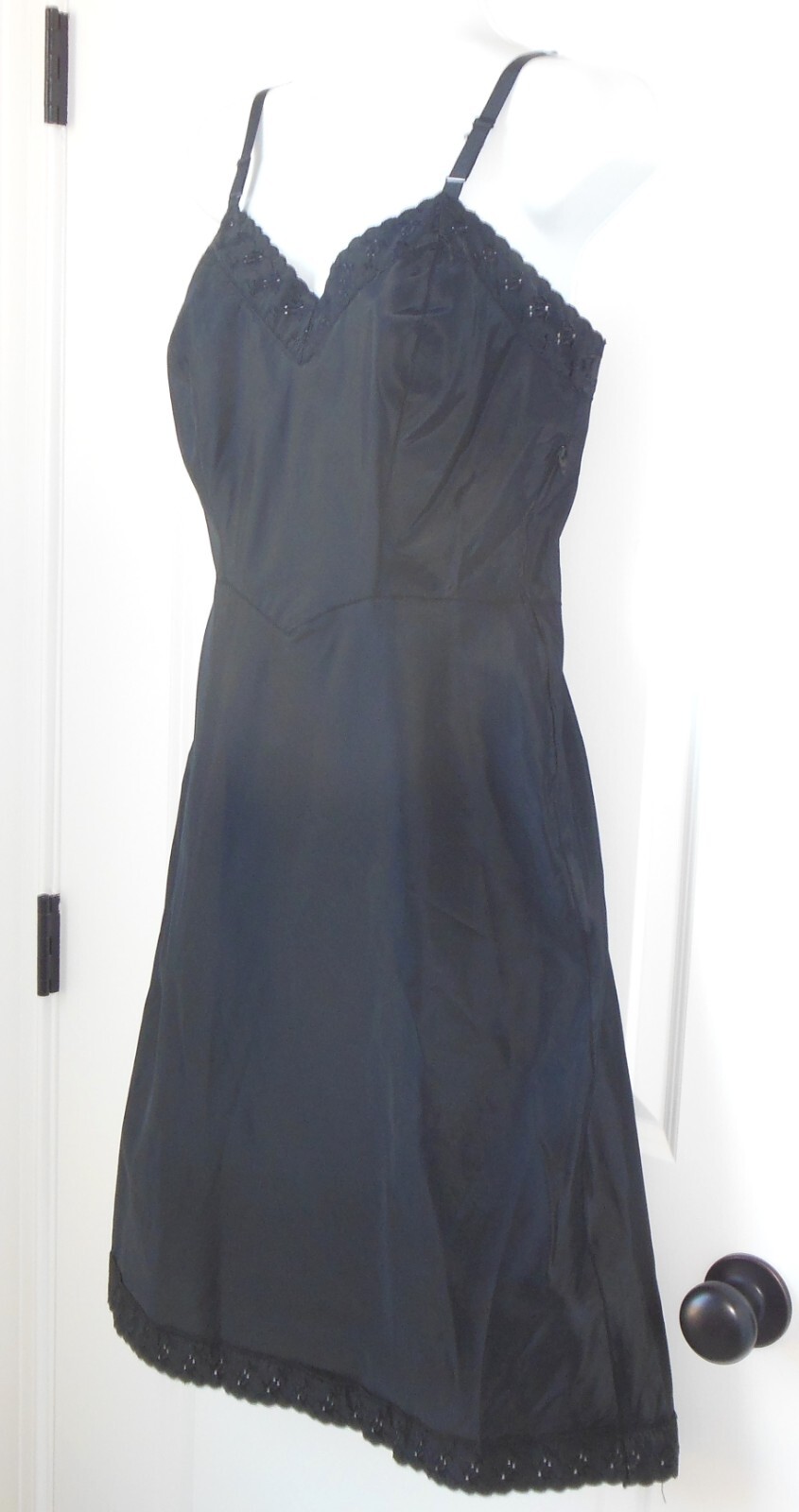 Ariel Barbizon Full Slip sz 12 Black Tafredda Bias Cut Vtg 1950’s Adj Straps