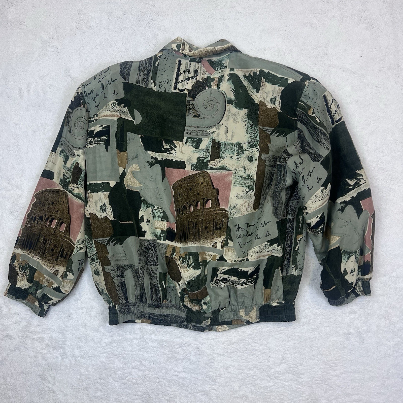 FUDA International 80’s Silk Zip Up Jacket Italian Rome Colloseum Theme Large