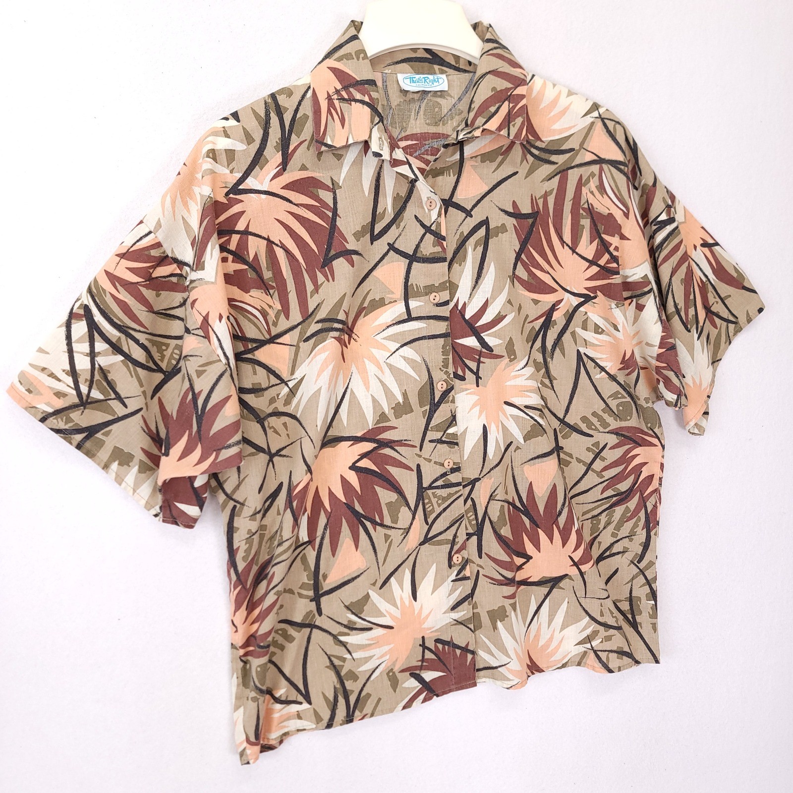 Vintage Thats Right California Cotton Tropical Palm Print Button Shirt Large USA