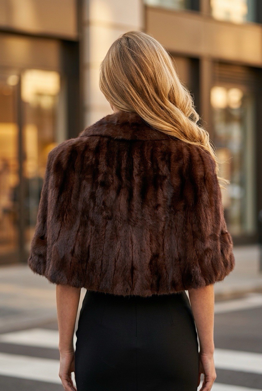 Vintage KESSLER Furrier St Louis Dyed Dark Red Mink Fur Shawl Collar CAPE PONCHO