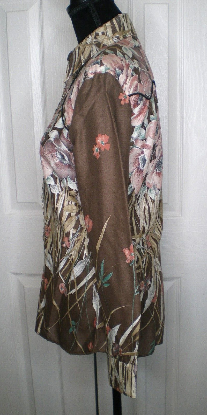 NOS USA Made Tem Tex Western Women’s Long Sleeve Rockabilly Floral Snap Shirt 14