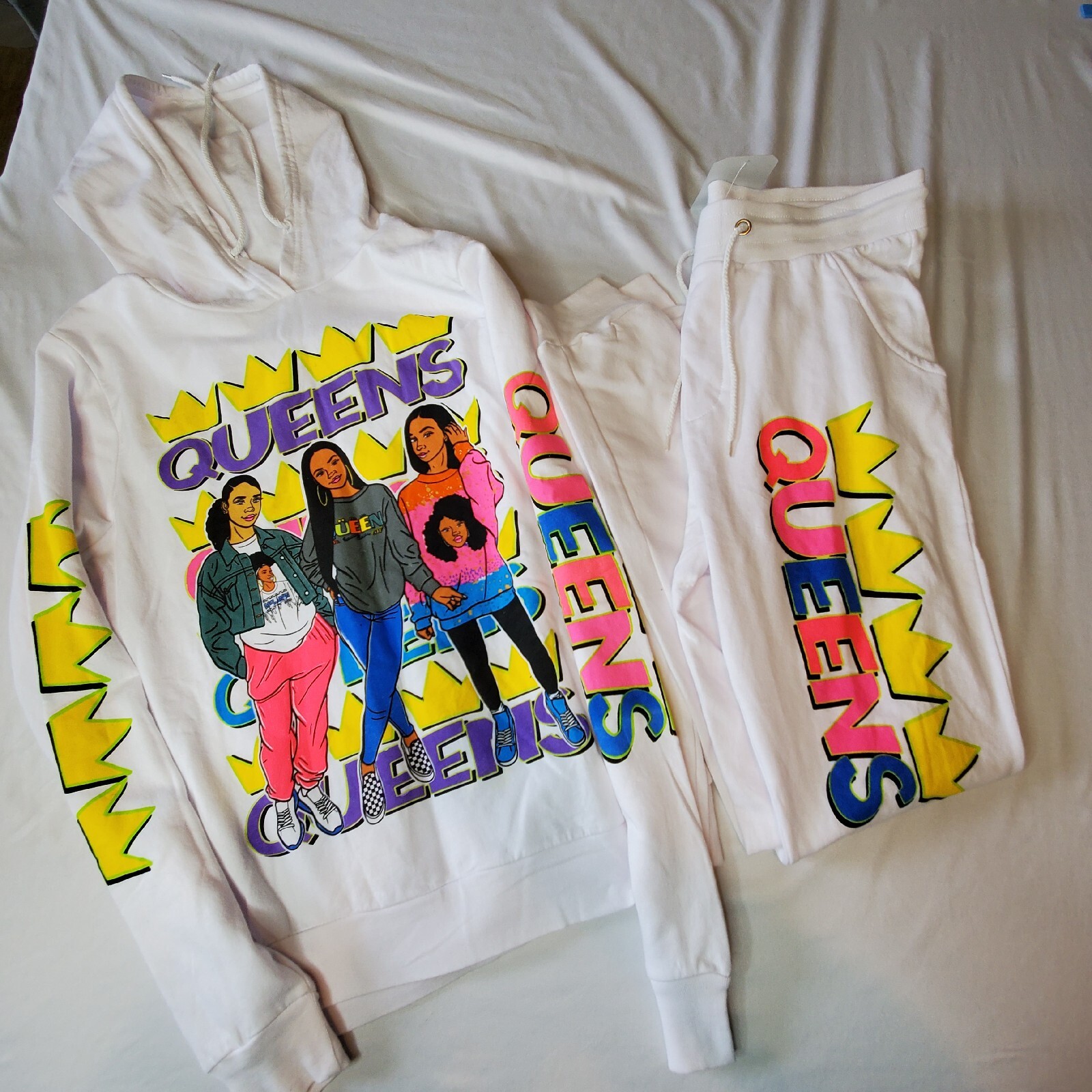 On Fire 2pc Queens Sweat Suit Junior’s Size L NWT 18Wx24L Shirt & 30×28.5 COTTON