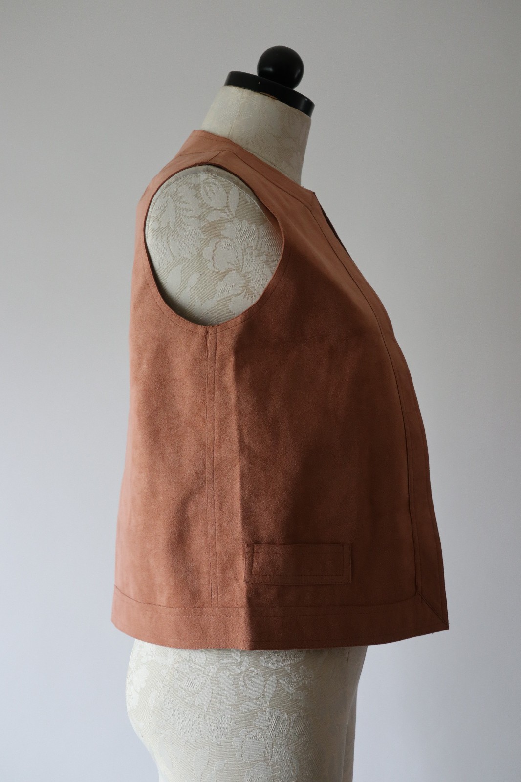 70s Vintage Pink Ultrasuede Open Front Waistcoat Sleeveless Jacket Vest Women M