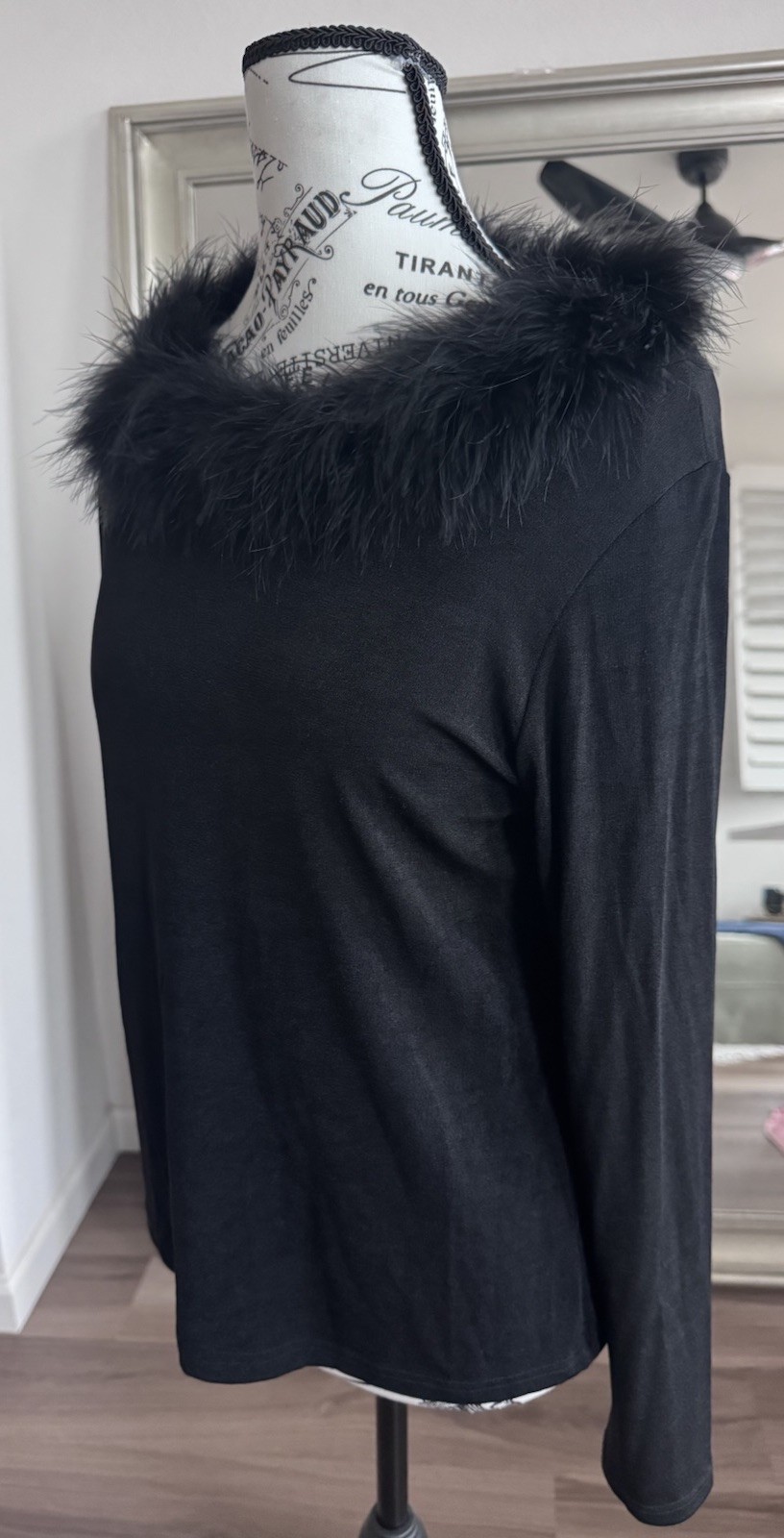 vintage 90s Y2K claudia richard faux fur collar Stretch top Whimsy Goth Size M