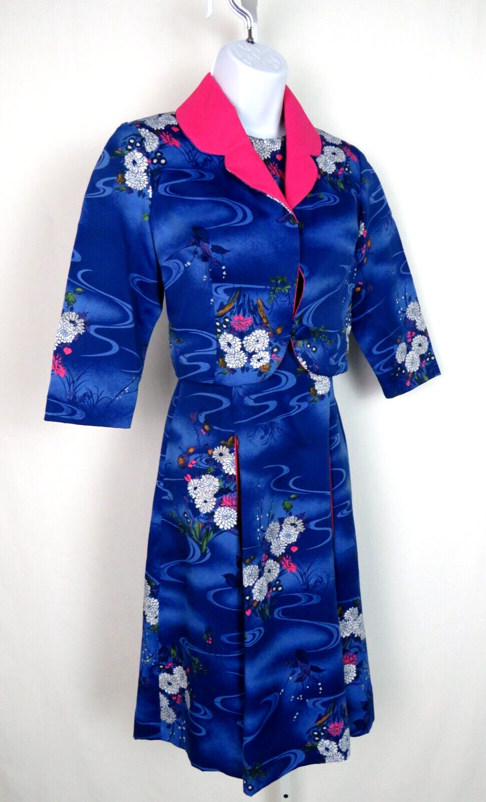 VTG 1950s 60s WALTAH CLARKE’S OF HONOLULU DRESS & CROP JACKET FLORAL POLY SILK?