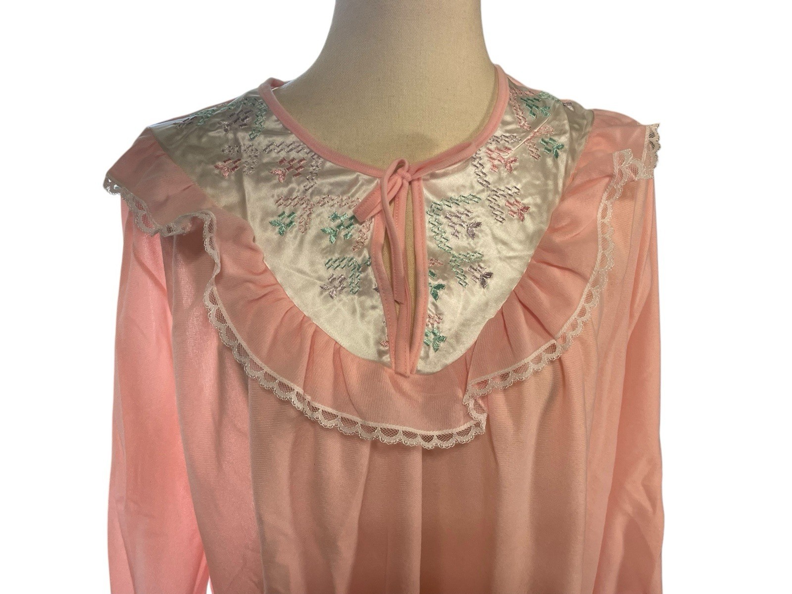 Vintage Stardust Pink Nightgown Large South West Embroidery Lace Long Sleeve New