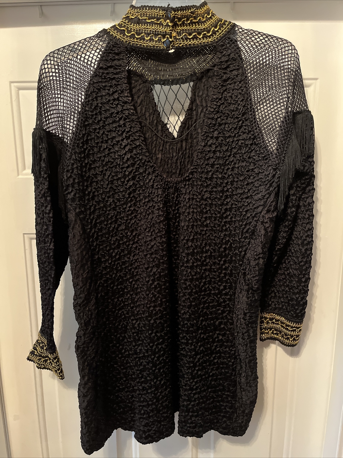 Vintage Made in NY 4-U Design Term Black Fringe Short Stretch Dress Size S/M?