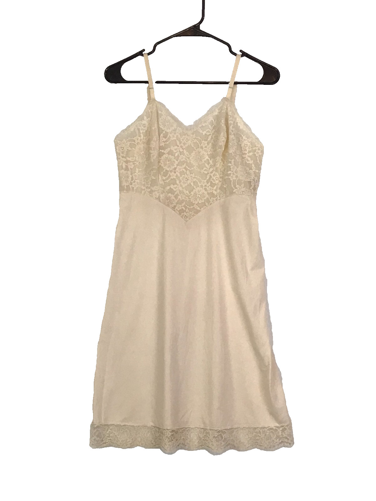 Vanity Fair Womens Vintage Creamy White Full Slip, Lace Top Adjustable Straps 32