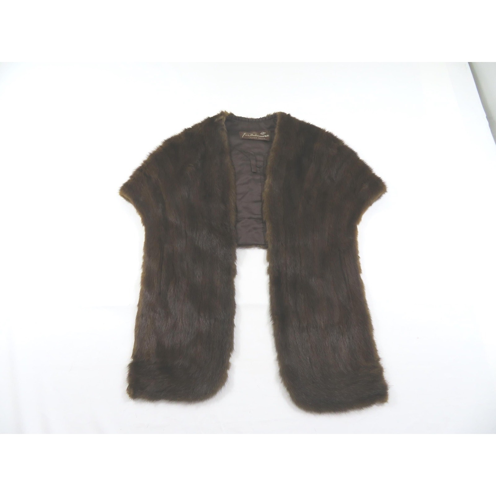 Long Fur Stole Cape Shawl Shoulder Wrap Brown Fur Nakamura Tokyo Mink? 1960s