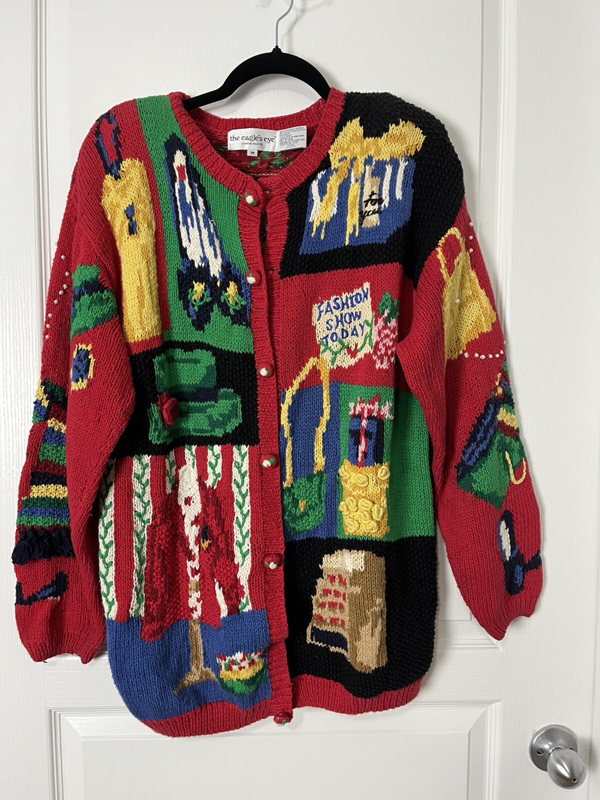 The Eagle’s Eye Specialty Shopping Novelty Sweater Hand Knit 1994 Size M