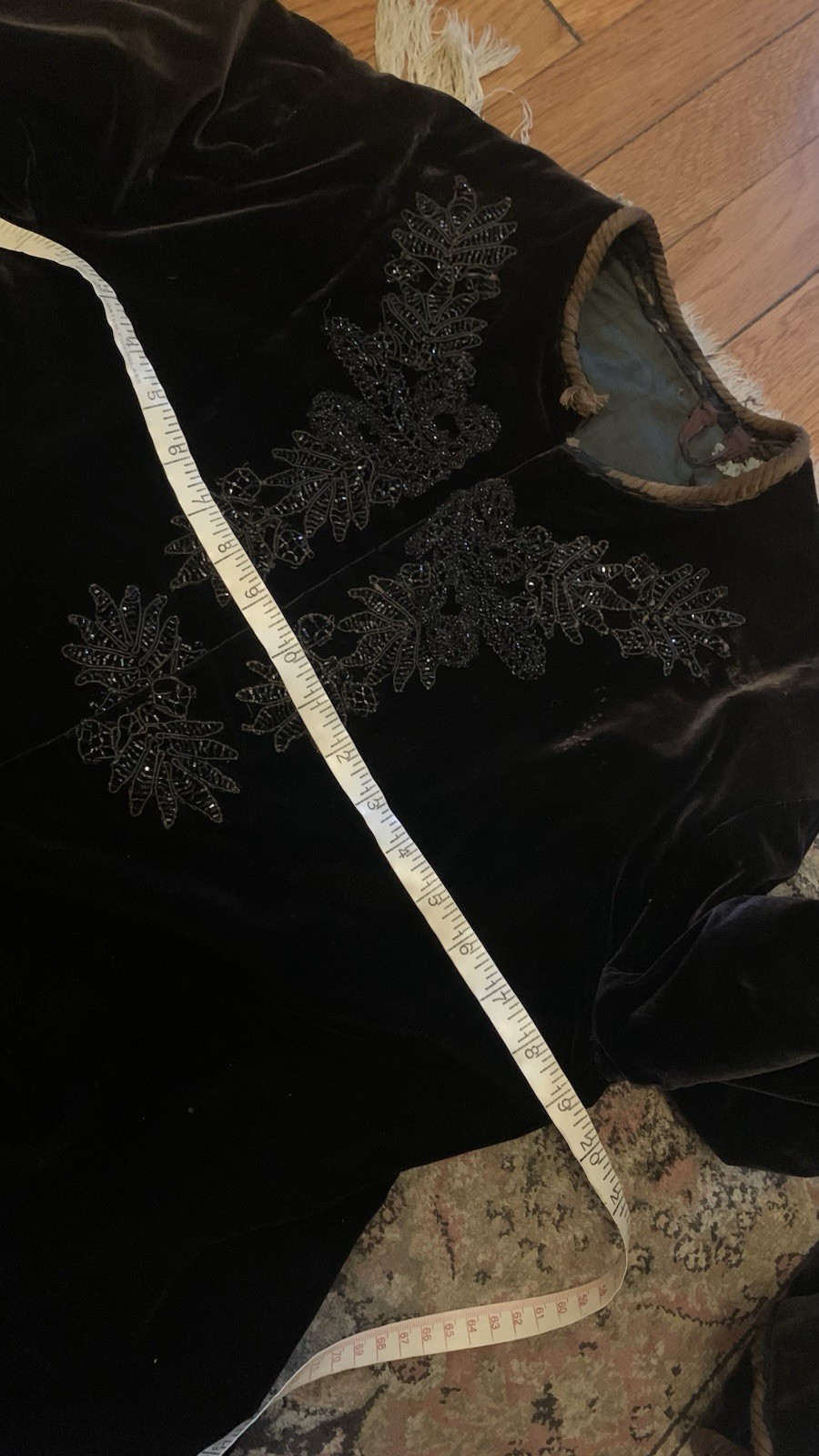 Black Velvet Victorian Beaded Mourning Jacket Appliqué