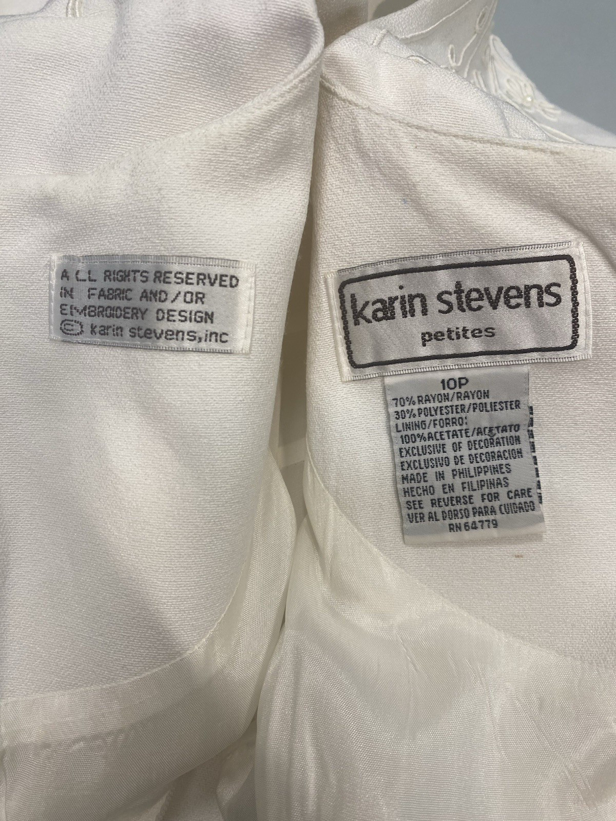 Vintage Dress SIZE 10P MEDIUM ivory white KARIN STEVENS classic MOB 80s 90s
