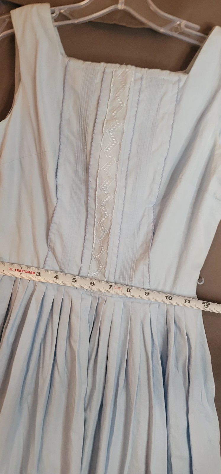 Vintage 1950s Betty Barclay Fit and Flare Dress Blue & white Embroidery Sz XS