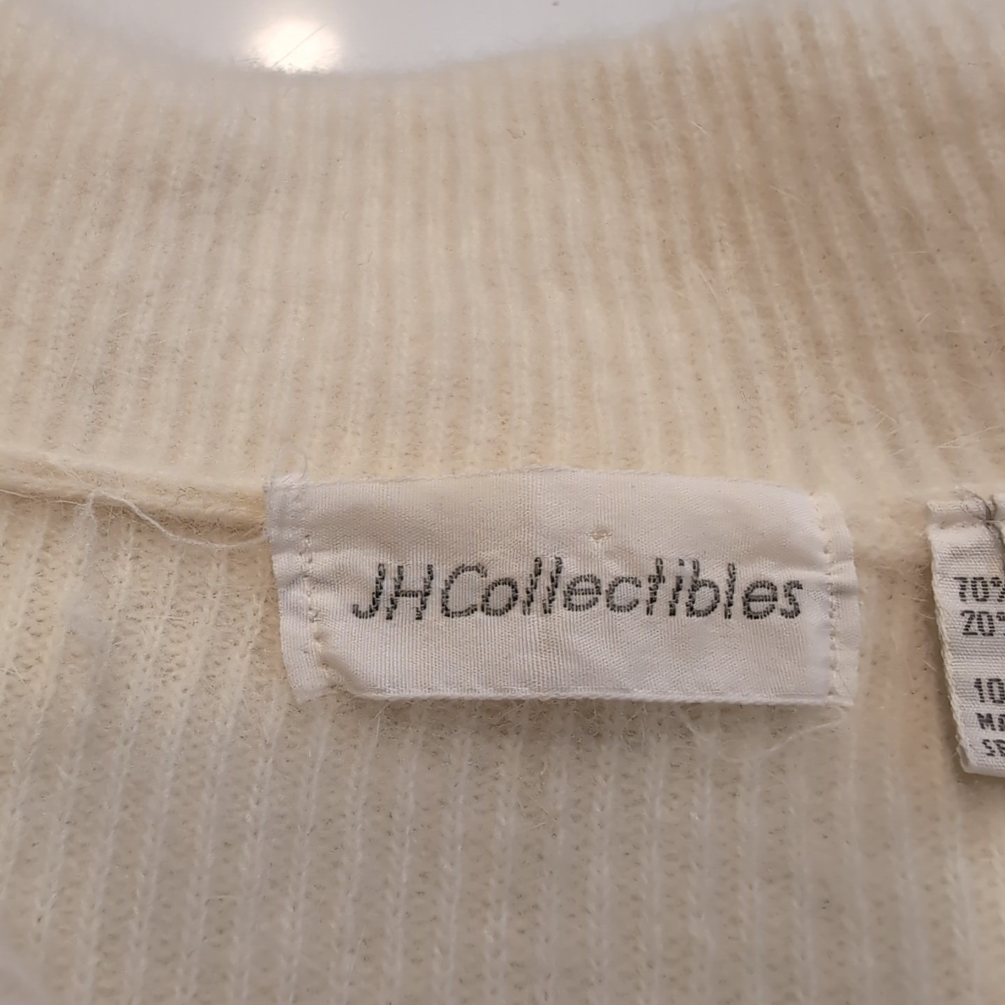 Lambswool Angora Fuzzy Sweater Cream 1/4 Button Large Collar Size Medium Vintage