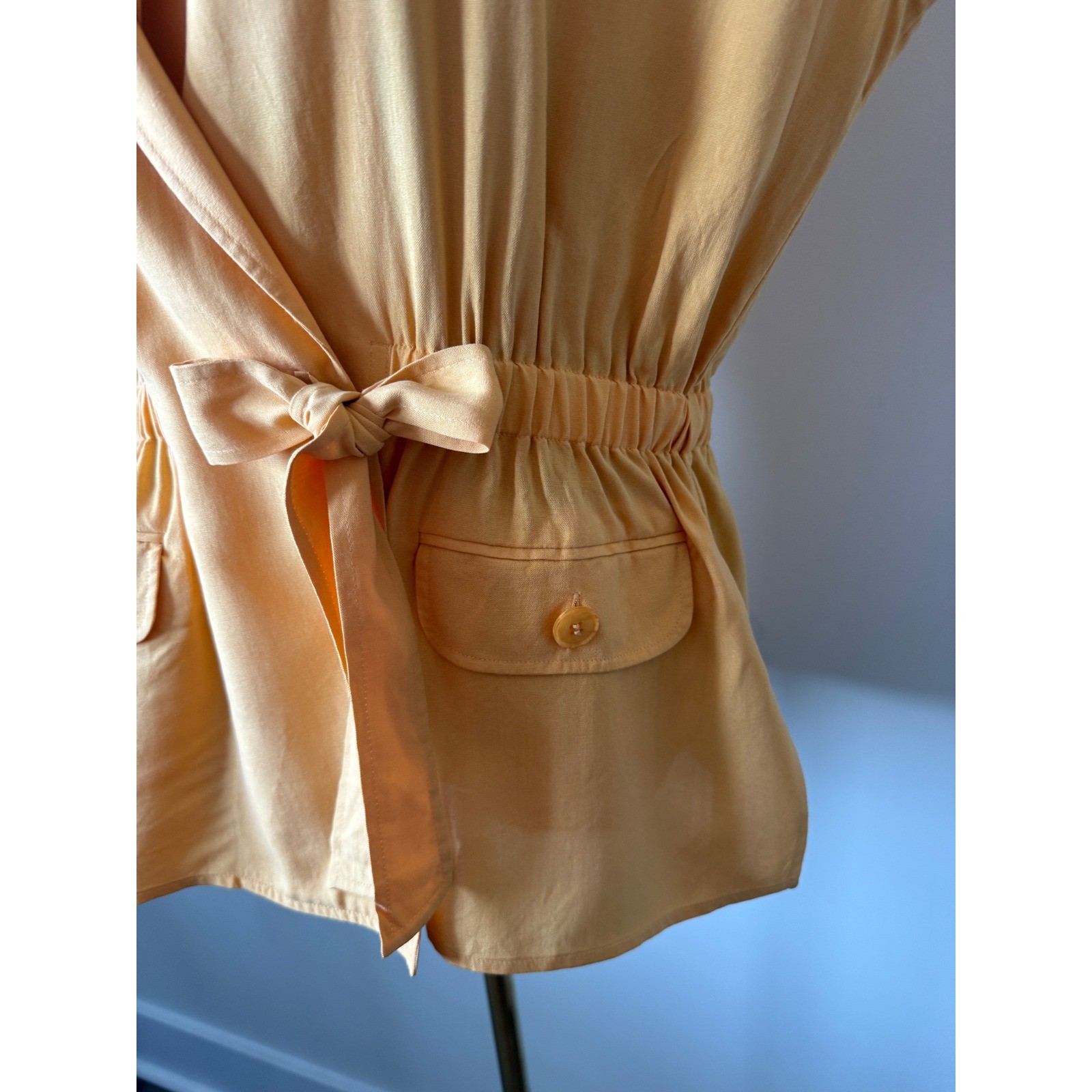 Norton McNaughton Petite Mustard Yellow 100% Silk Wrap Safari Jacket 12P Vintage