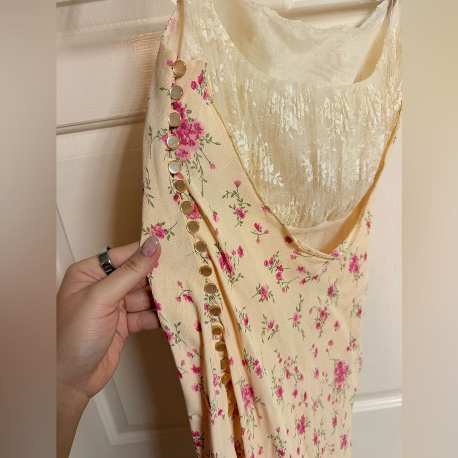VTG RARE 1990 Hugo Busacti Victoria Secret Collection Cream & Floral Lace Dress