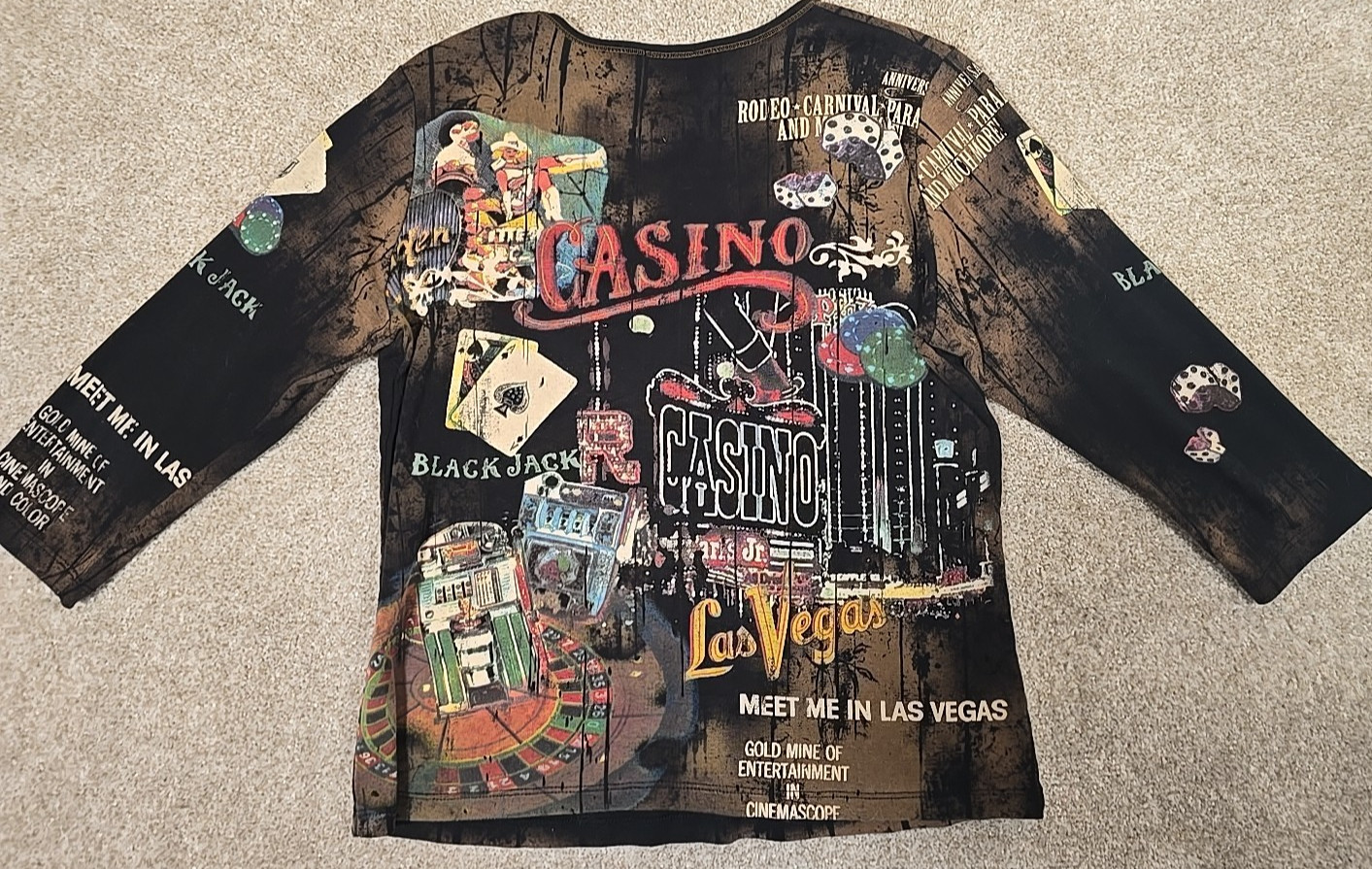 Cactus Vintage Las Vegas Casino 3/4 Sleeve Shirt Rhinestones USA Made Women’s L