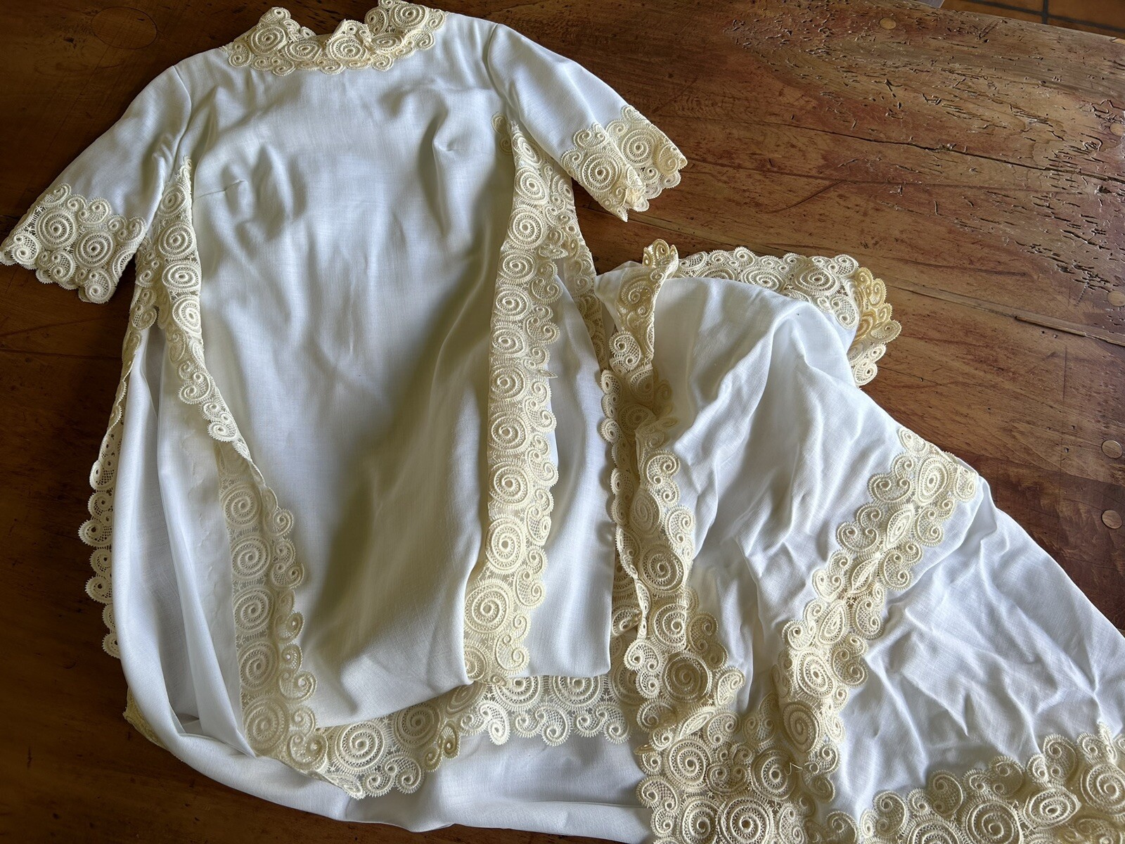 Vtg Edythe Vincent For Alfred Angelo Wedding Dress 1960s White Linen Ivory Lace