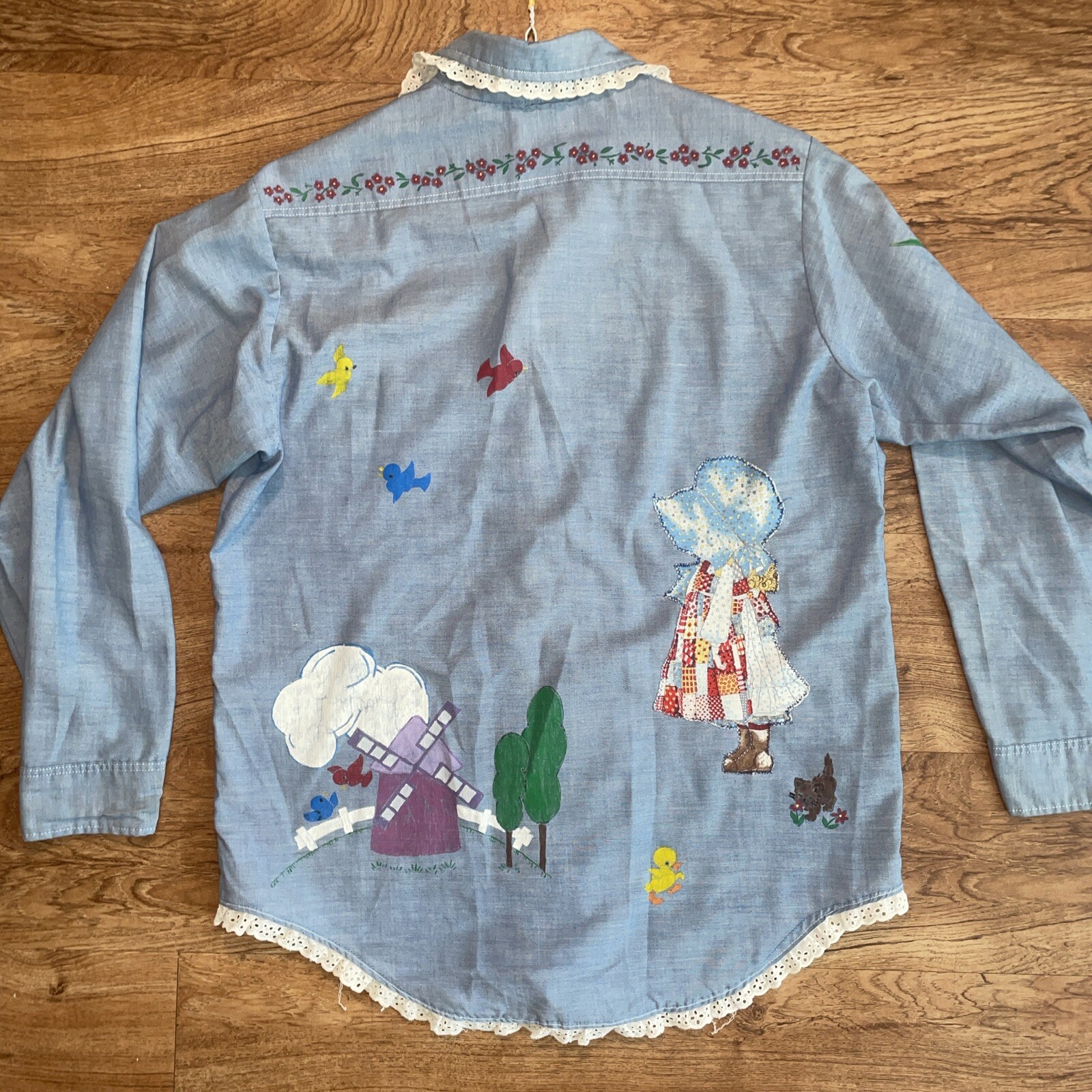VTG BIG MAC Shirt Hand Painted 70s Long Sleeve Button Up Woman Size XL