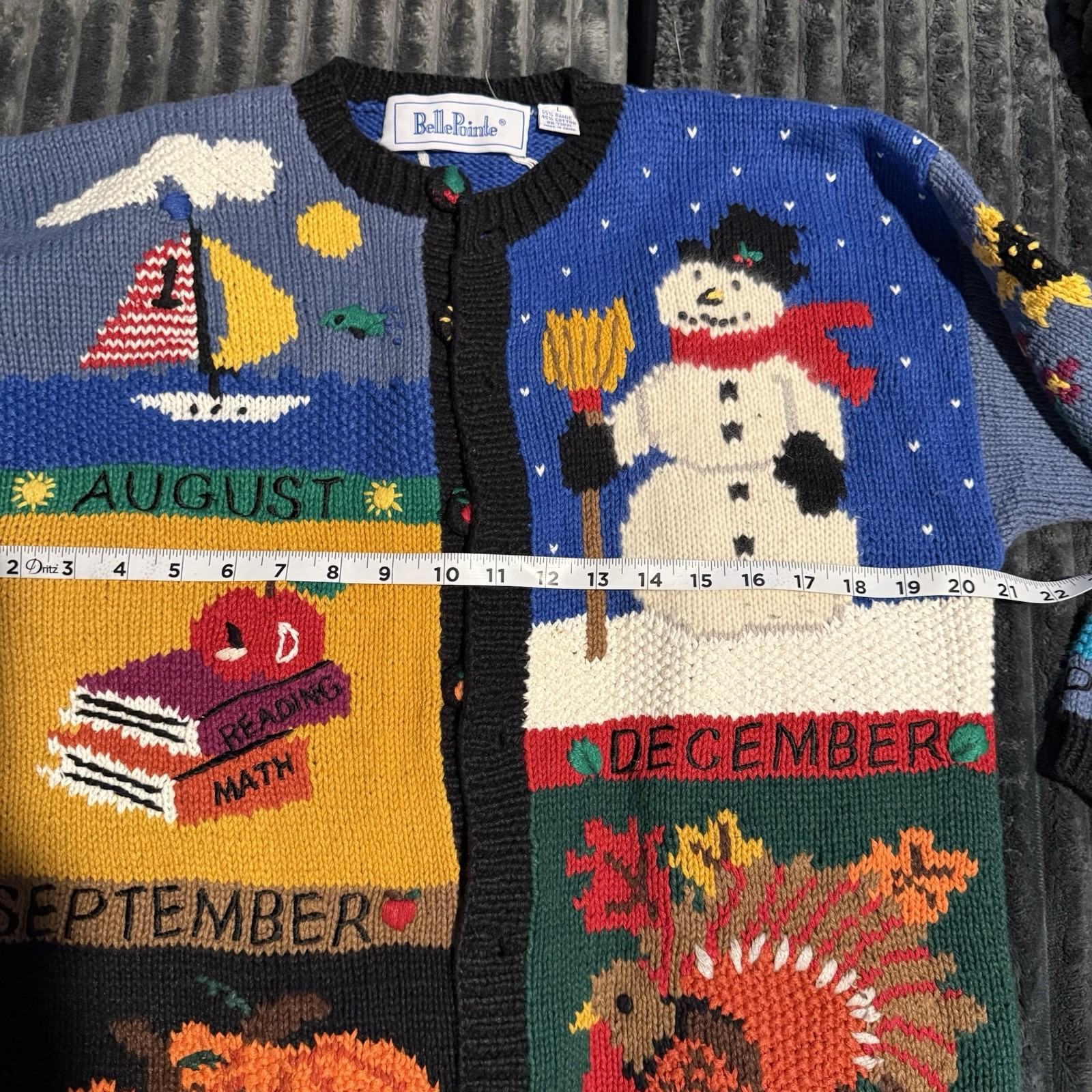 Belle Pointe Vintage Ugly Christmas Calendar Sweater Chunky Knit Teacher Core L