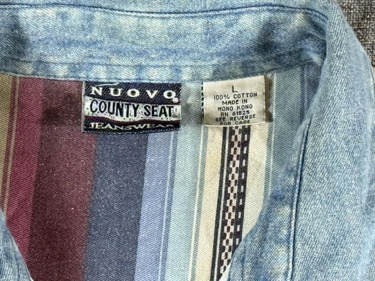 80’s-90’s VTG County Seat Nuovo Southwestern/Baja Stripe Denim Collar Shirt L