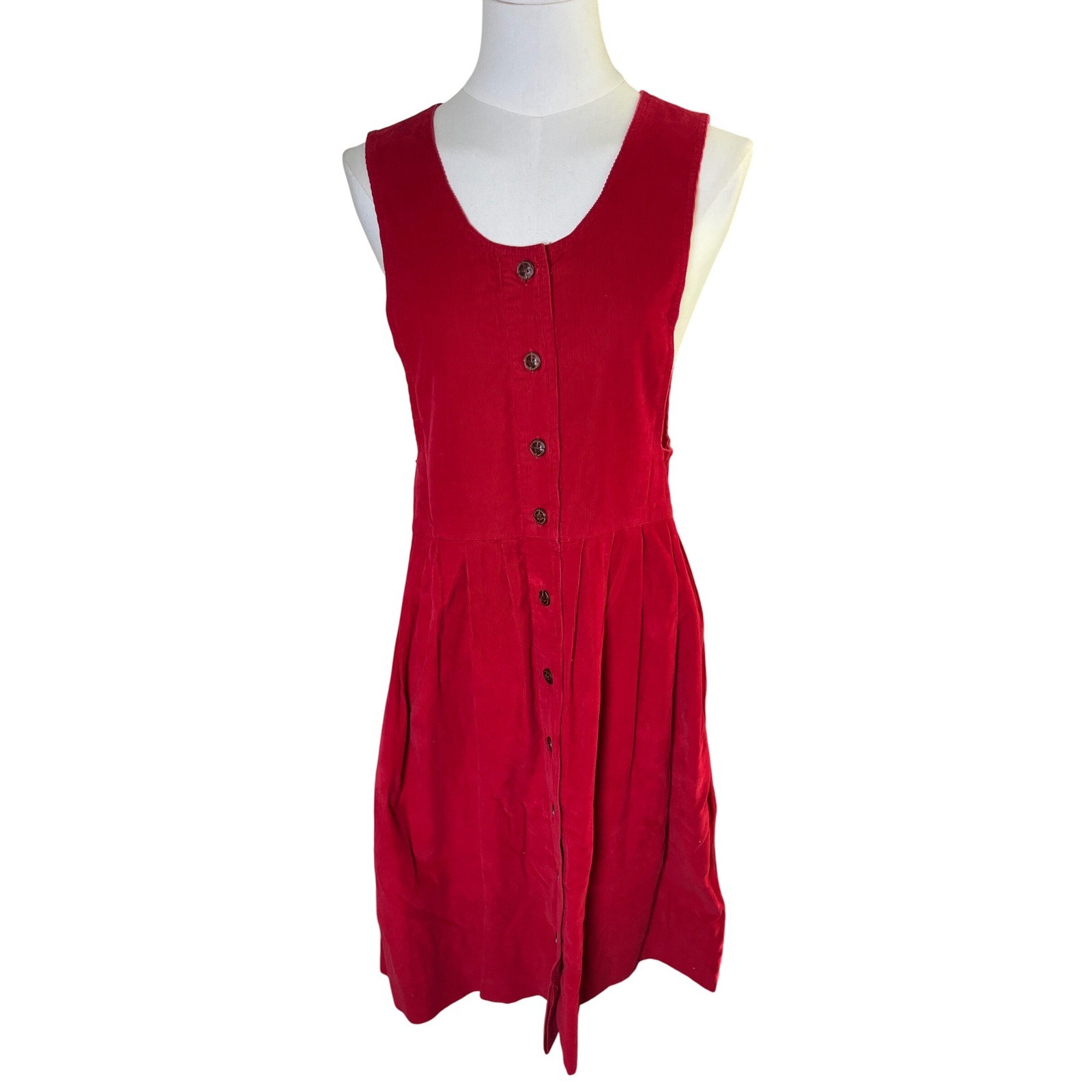 Twee Pinafore Button Front Red Fit Flare Sundress RetroBR Connolly Women 4P