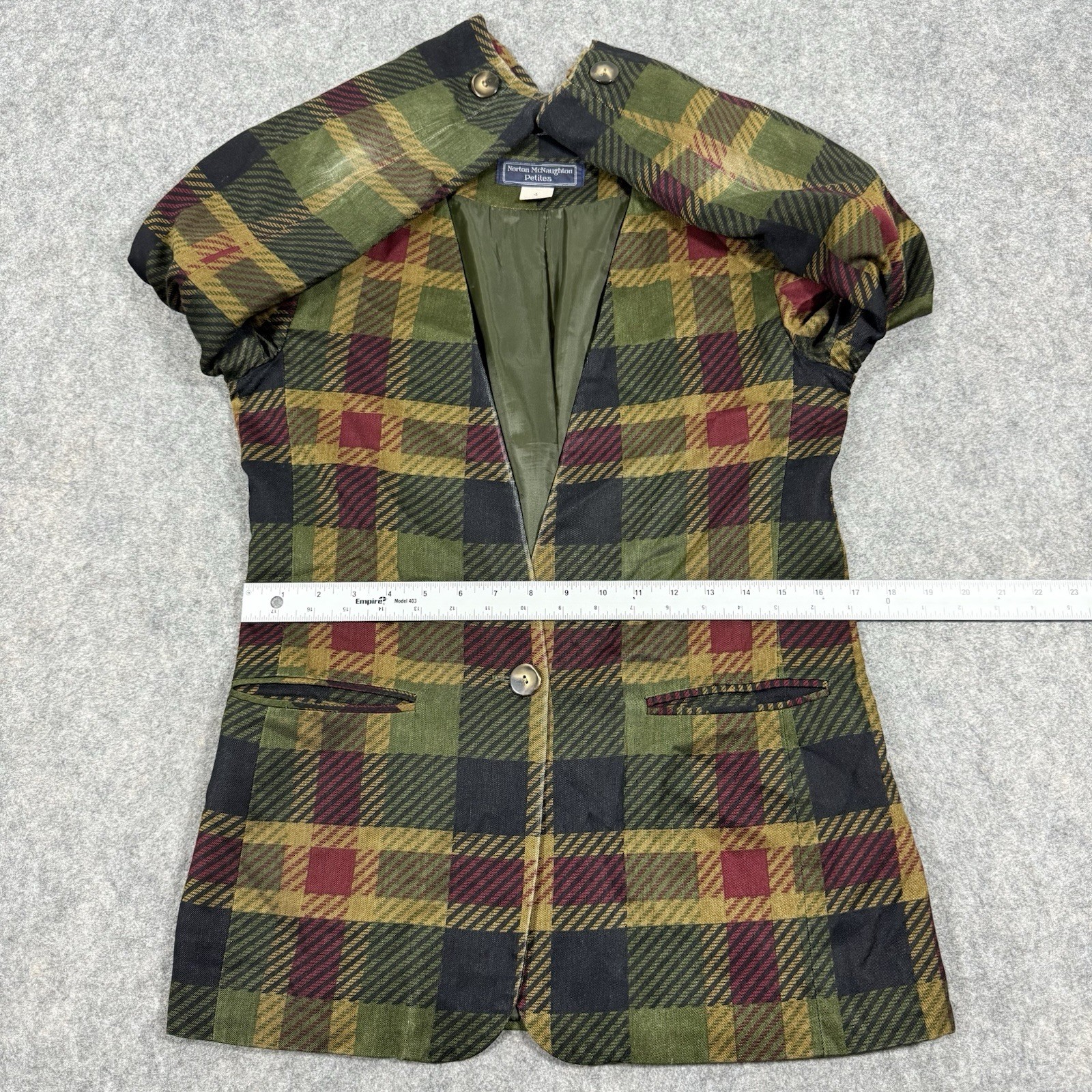 Norton McNaughton Vtg Open Front Blazer Women’s Size Petites 4 Multicolor Plaid