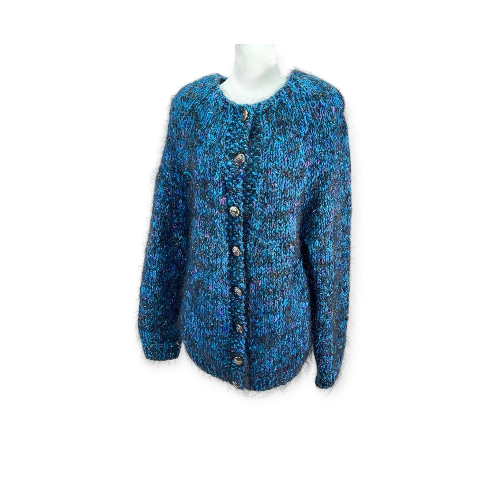 VTG GLITTER WOOL MOHAIR SWEATER LINED JACKET MOD AVANT GARDE FUZZY SHAG NEW WAVE