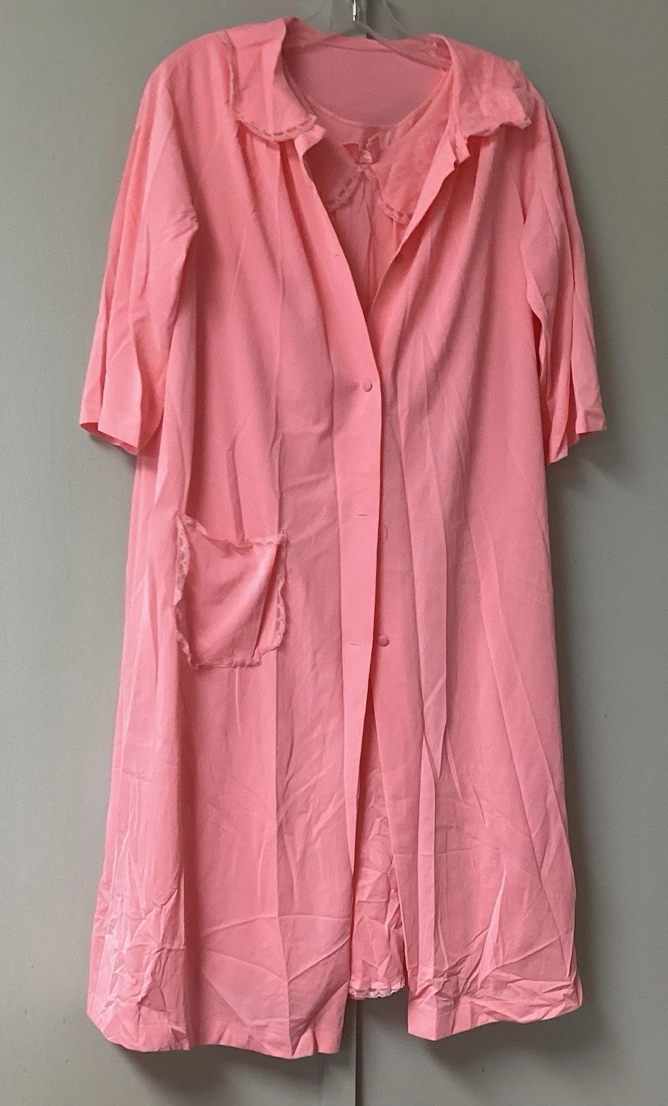 VTG Shadow Lane 2 Piece Size Small Night Gown & Robe Coral Lace Silky Flowers