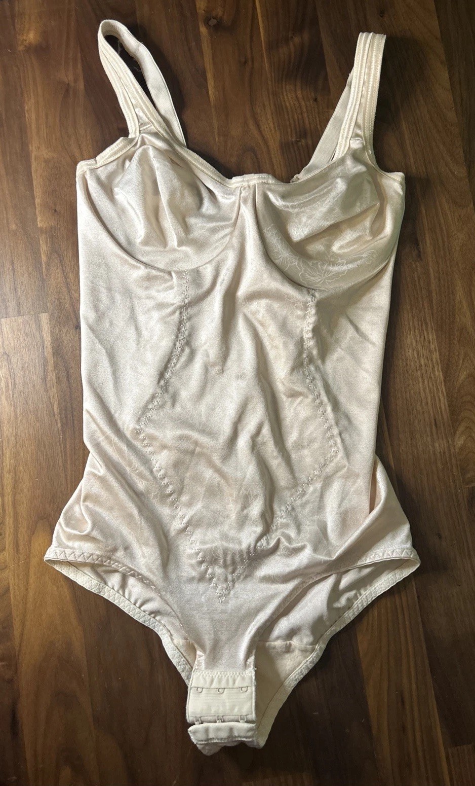 Vtg All in One Girdle Second Skin Shaper Bodysuit 36B Flexees Shiny Bodysuit