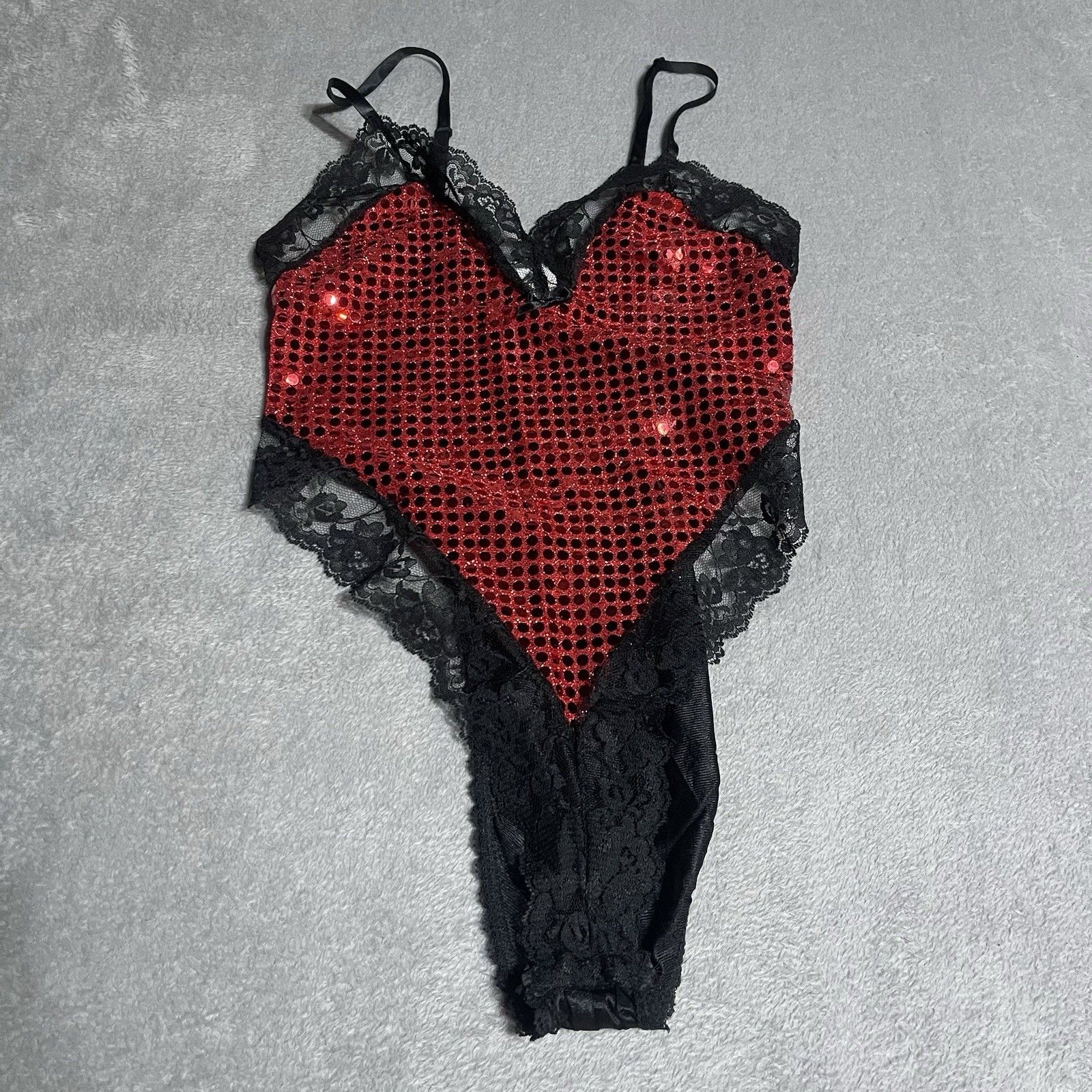 Vintage 90s Intimate Moods Bodysuit Womens Small Red Sequin Lace Pin Up Sexy