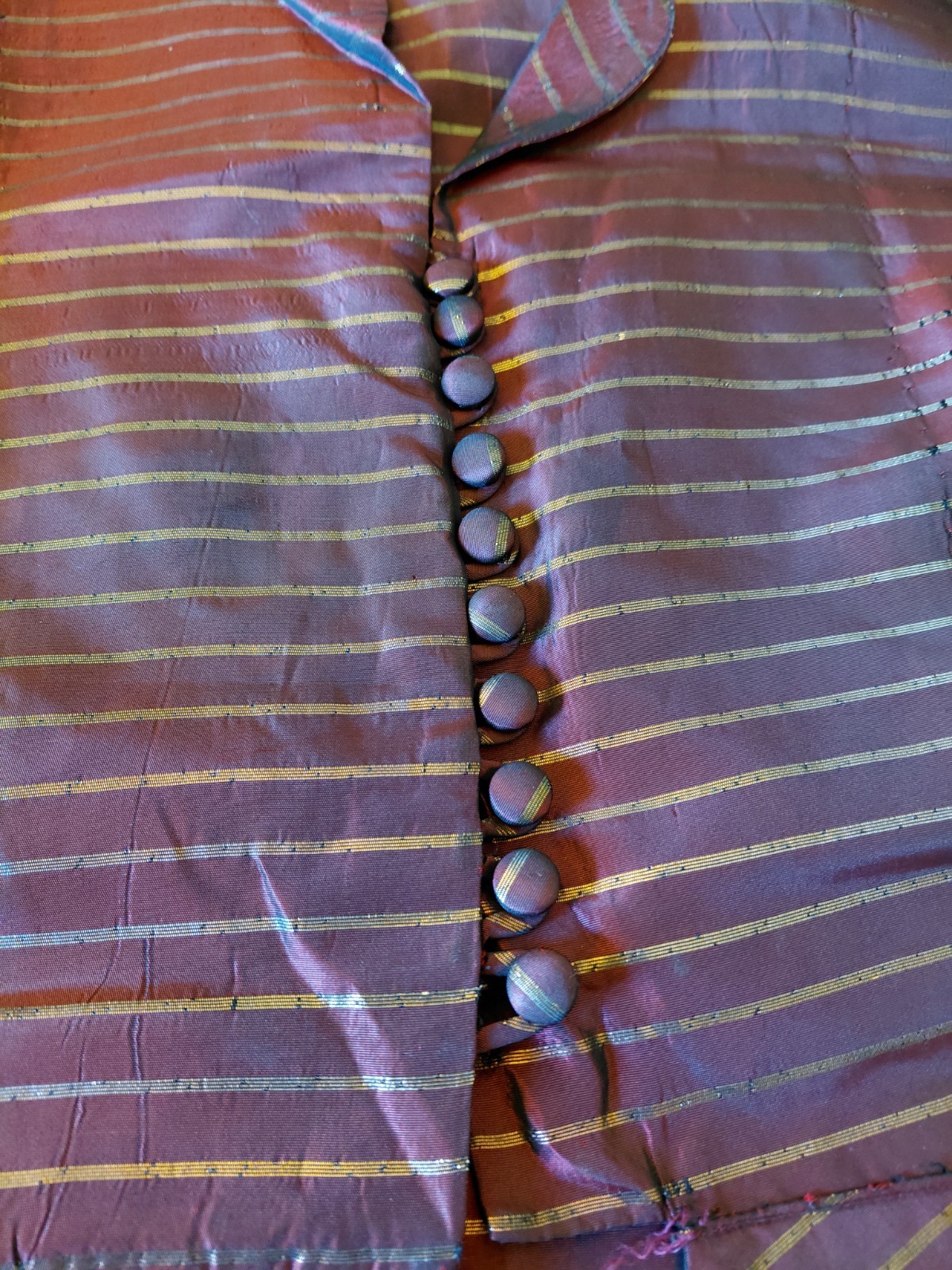 Vintage 1940s Volup Burgundy Gold Tafetta Blouse Top Button up Shirt Size XL